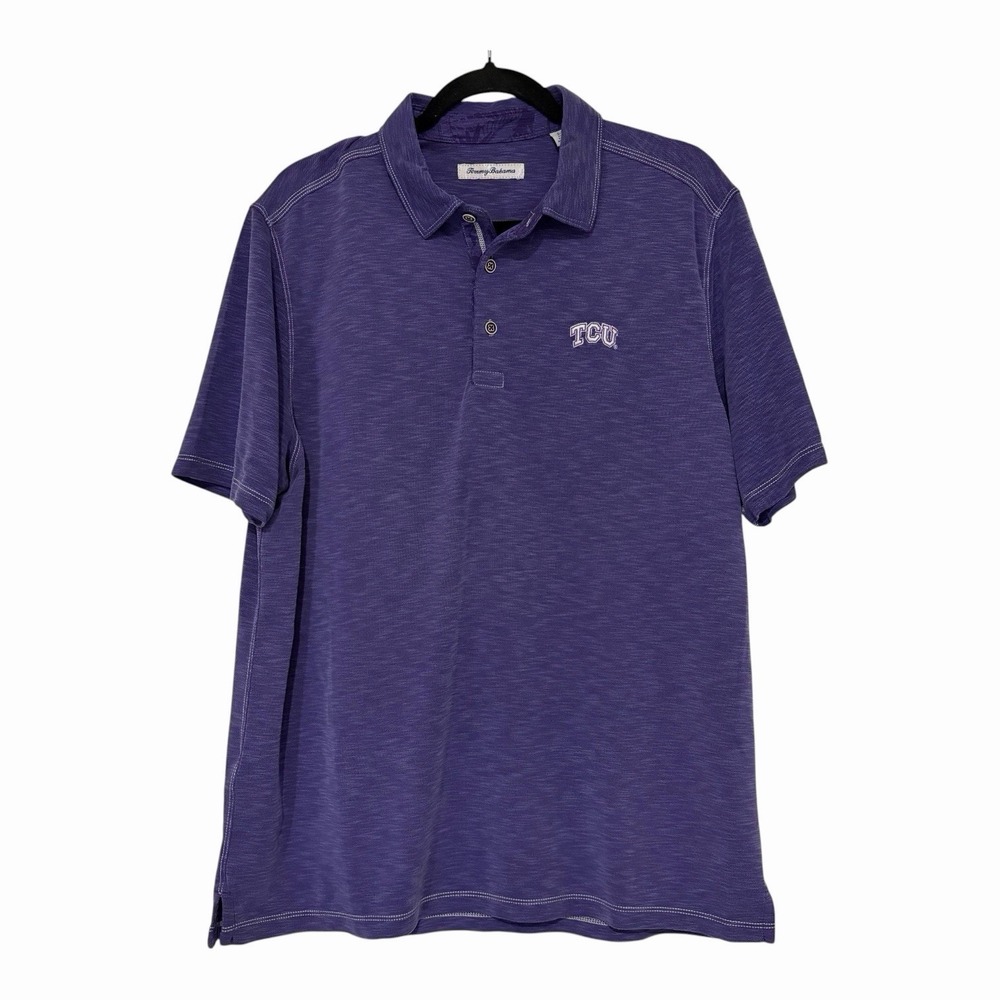 Tommy Bahama Short Sleeve Polo Shirt Mens Large Purple TCU Horned Frogs Golf